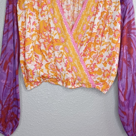 Free People Cruisin Together Printed Boho Gypsy Puff Sleeve Blouse - Picture 5 of 14